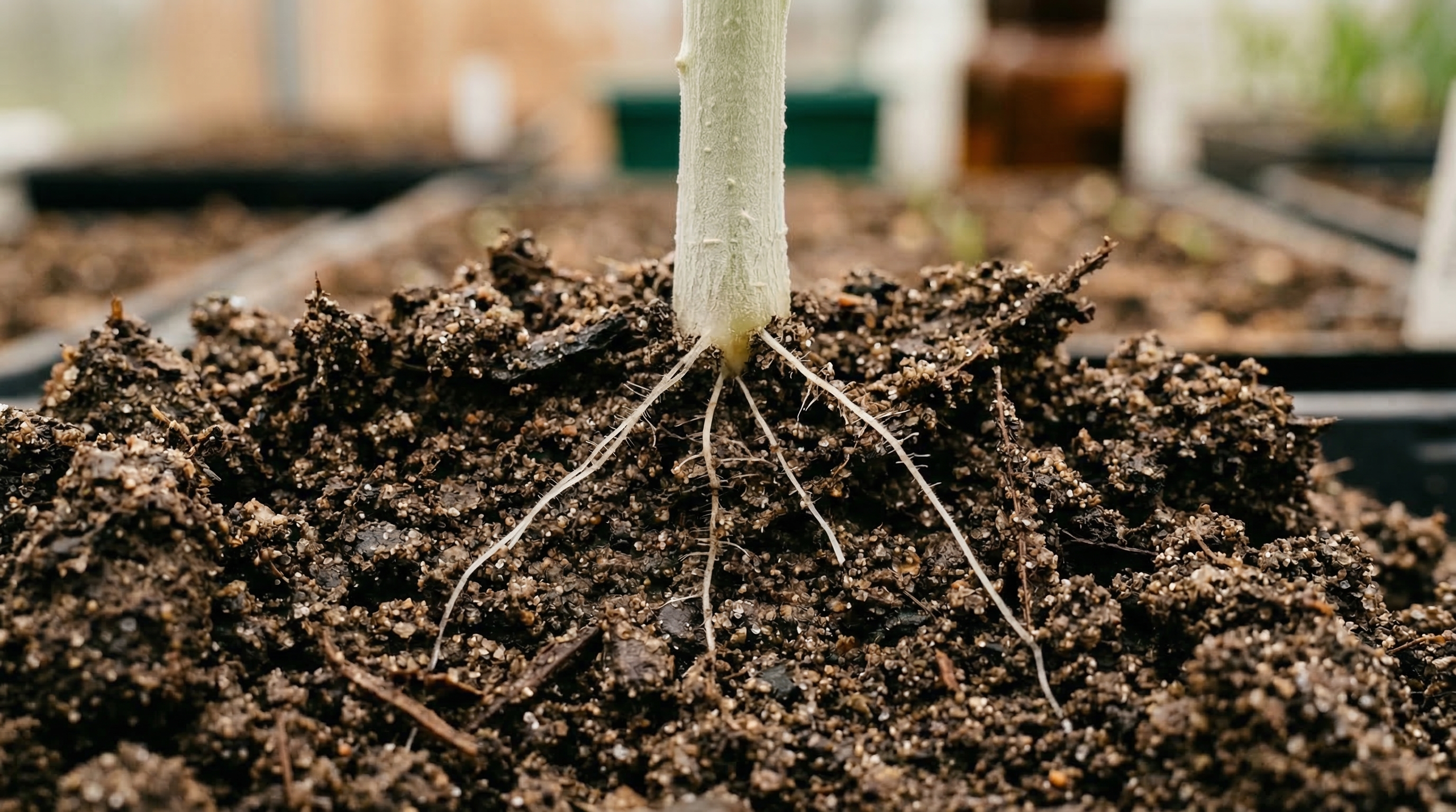 Shallow root system caused by excessive nitrogen availability